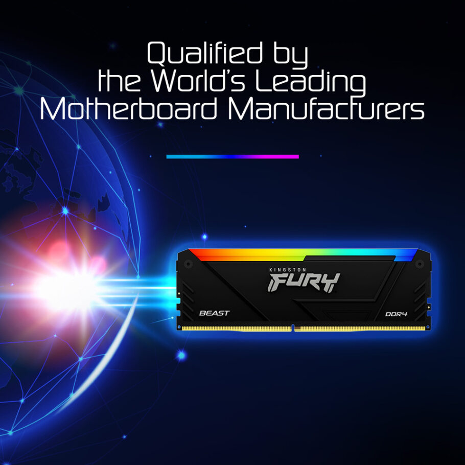 A large marketing image providing additional information about the product Kingston 32GB Kit (2X16GB) DDR4 Fury Beast RGB C16 3200Mhz - Black - Additional alt info not provided